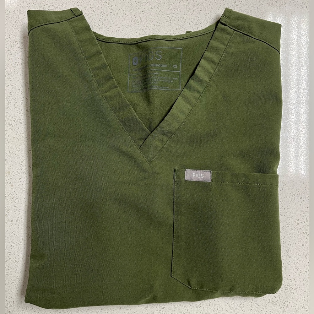 Figs Olive Green V-Neck Medical Scrub Top